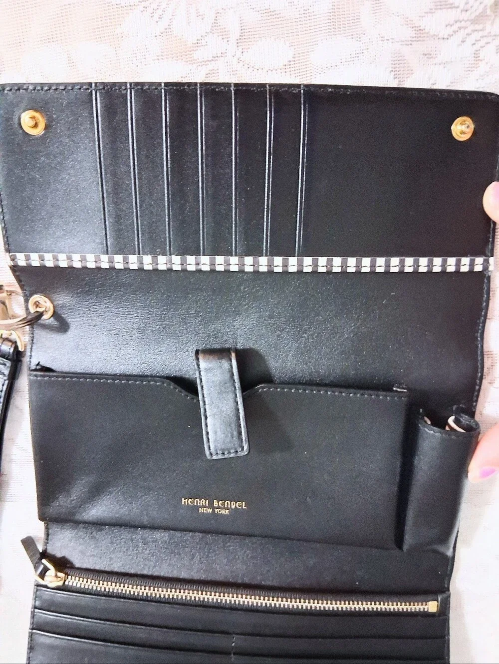 Henri Bendel LeatherUptown Organizer Wallet Snakeskin And Black Leather
